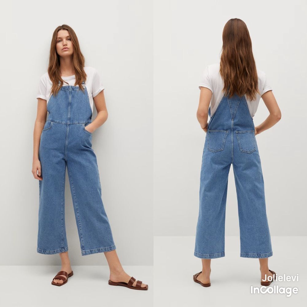 Mango Lined denim dungarees jumpsuit